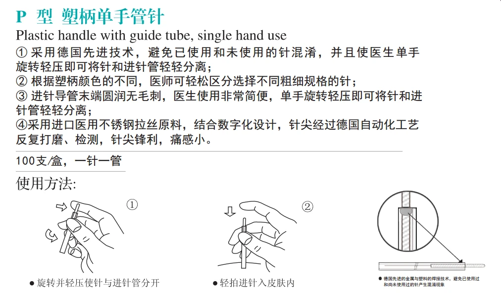 100 шт одноразовая Косметическая иглоукалывающая игла красочная пластиковая ручка, лицевая рука тела, Сверхтонкая до 0,12 с трубкой