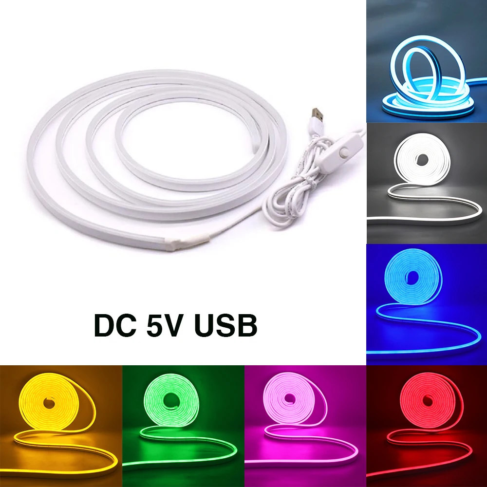 DC 5V USB Neon Strip IP65 Waterproof DIY Home Decor Red Blue Pink White Ice Blue 120leds/m 2835 Flexible LED Strip Lamp