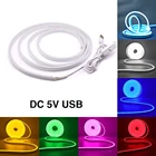 5 в постоянного тока USB неоновая полоса IP65 Водонепроницаемый DIY домашний декор красный синий розовый белый холодный синий 120 светодисветодиодный sm 2835 гибсветодиодный светодиодная полоса лампа