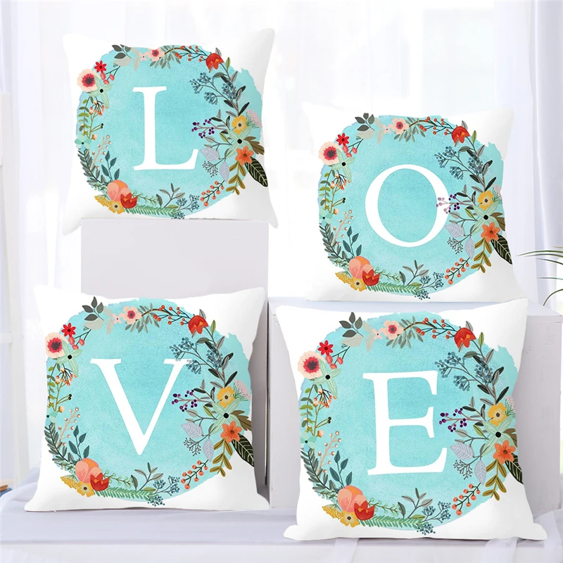 Чехол Fuwatacchi с надписью Подушка алфавитом синий цветочный венок декоративная