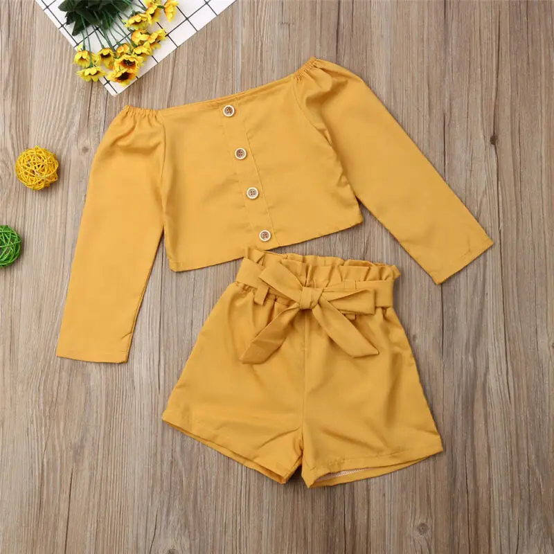 2 шт. Детская футболка с длинным рукавом и шорты|Комплекты одежды для девочек| |