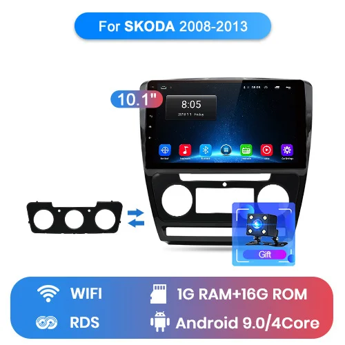 WIFI For SKODA083 Junsun навигатор автомобильный 2 ГБ+ 32 ГБ, Android 8,1 4G автомобиля радио Мультимедиа Аудио Видео плеер навигации gps для SKODA Octavia 2 2008-2013 A5 2 дин магнитола андроид с навигацией - Цвет: WIFI For SKODA083