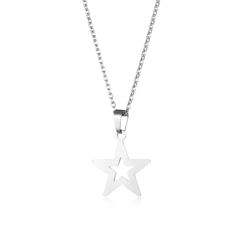 

Engagement Dating Jewelry Gift Cute Hollow Star Stainless Steel Chain Necklace for Women Girlfriend Femme Collier