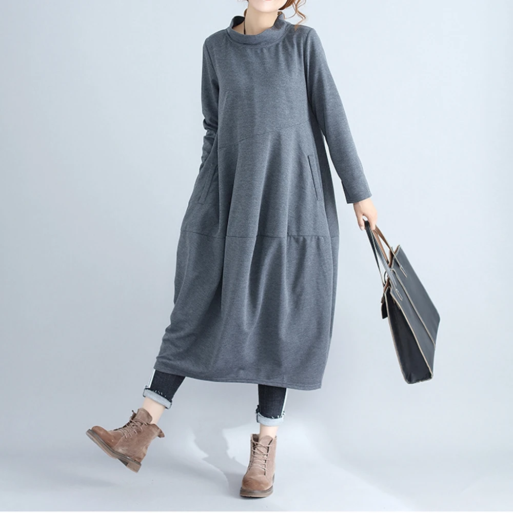 

Long Dresses For Women 2020 Fall Winter Fashion New Outfits Solid Turtleneck Maxi Dress Classy Female Clothing Plus Size M-XXL