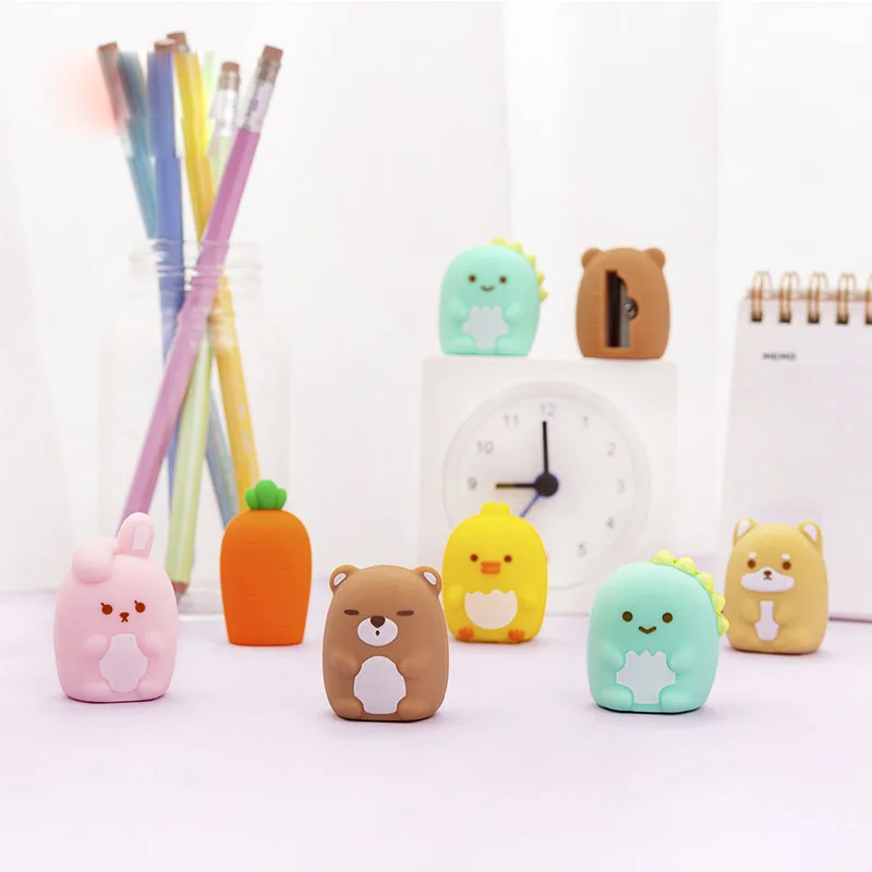 

18 pcs/lot Cartoon Bear Dog Duck Dinosaur Pencil Sharpener Cute Hand Mechanical Cutter Knife stationery gift school supplies