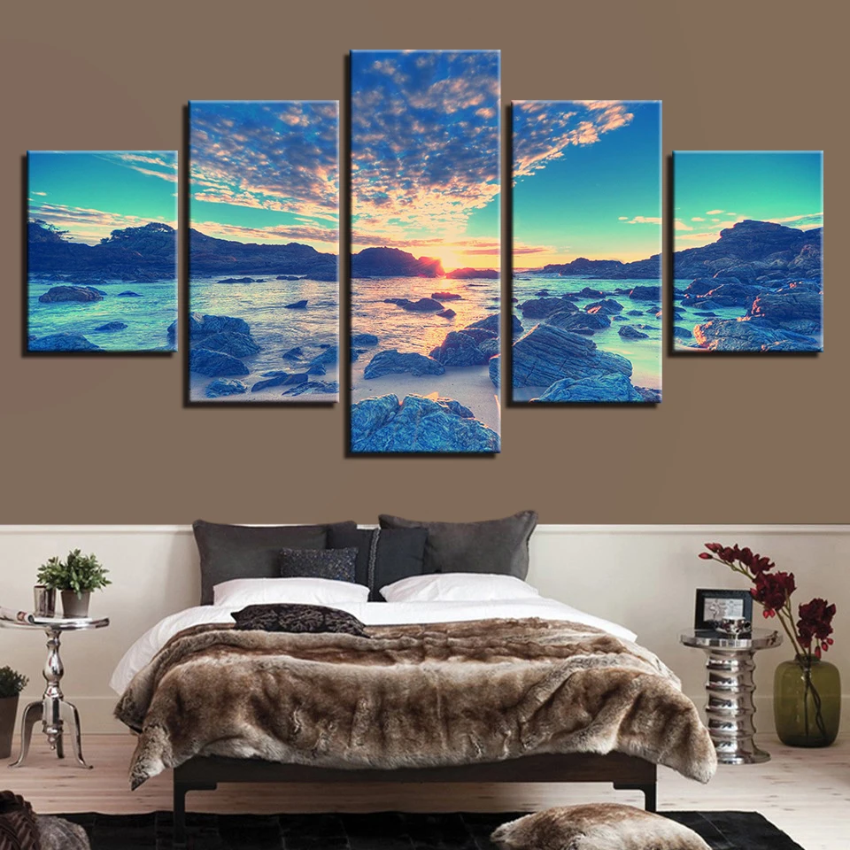 Холст Картина Wall Art 5 шт. пляжные волна коралловый риф картина из камней Восход
