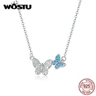 WOSTU, новинка 2020, 925 пробы, серебряное ожерелье с летающей бабочкой, голубой циркон, звено цепи для женщин, свадебное роскошное ювелирное изделие, подарок CQN384
