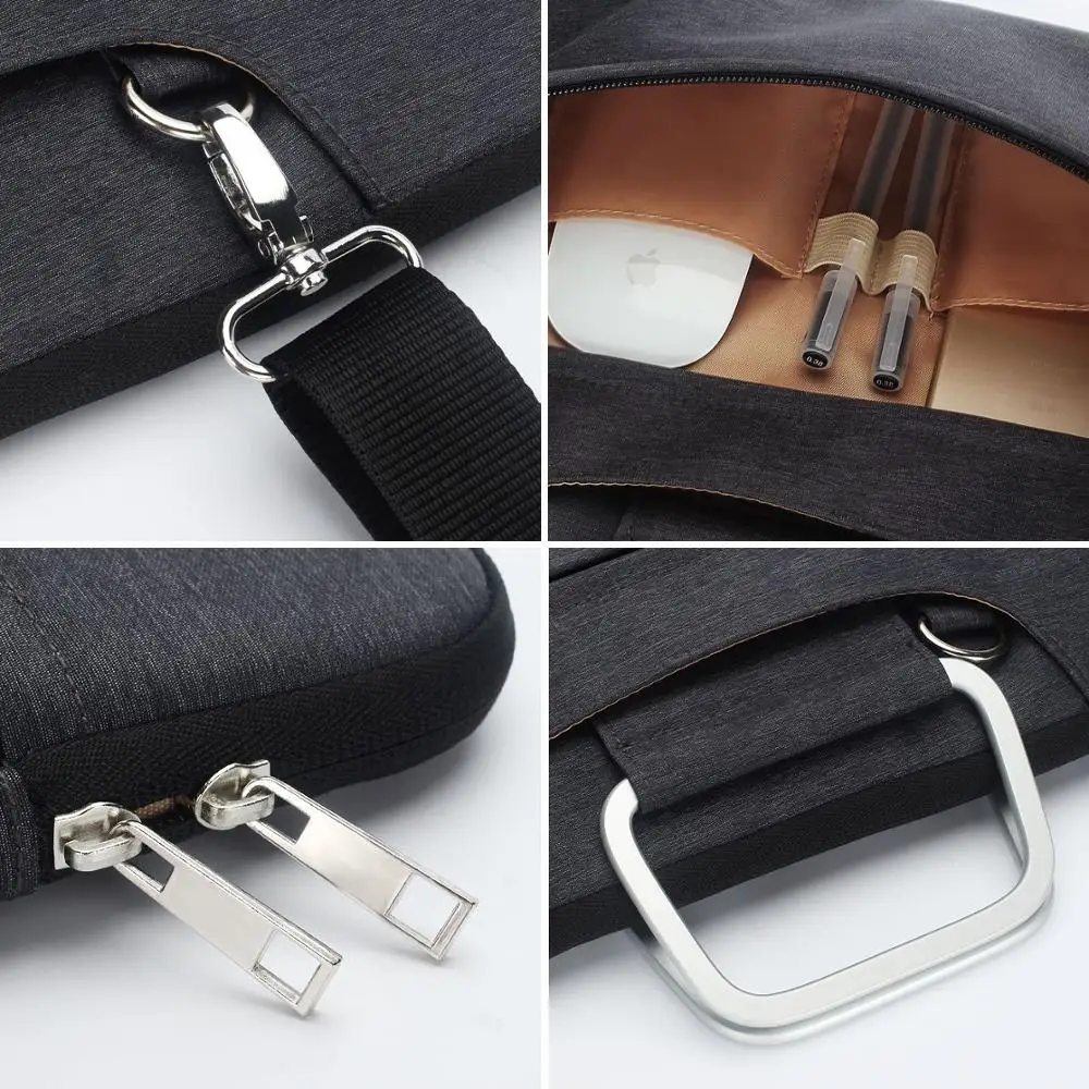 

Water Resistant 13 14 15.6 17.3 Inches Laptop Bag With Aluminum Handle Shoulder Strap Sleeve Carry Case Brown Grey