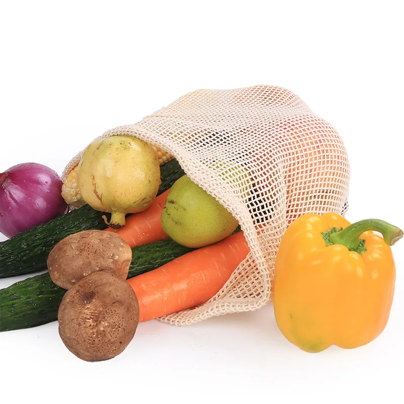

10 Pics/pack 28*20CM Cotton Mesh Bag Vegetable Organic Cotton Drawstring Drawstring Shopping Eco Bag Small Fruit Cotton Mesh Bag