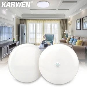 Светодиодный потолочный светильник KARWEN с поверхностным креплением и пассивным датчиком движения, современная лампа на потолок, холодный белый свет, для дома, коридора, ворот, 8 Вт, 18 Вт, s, 85-265 в