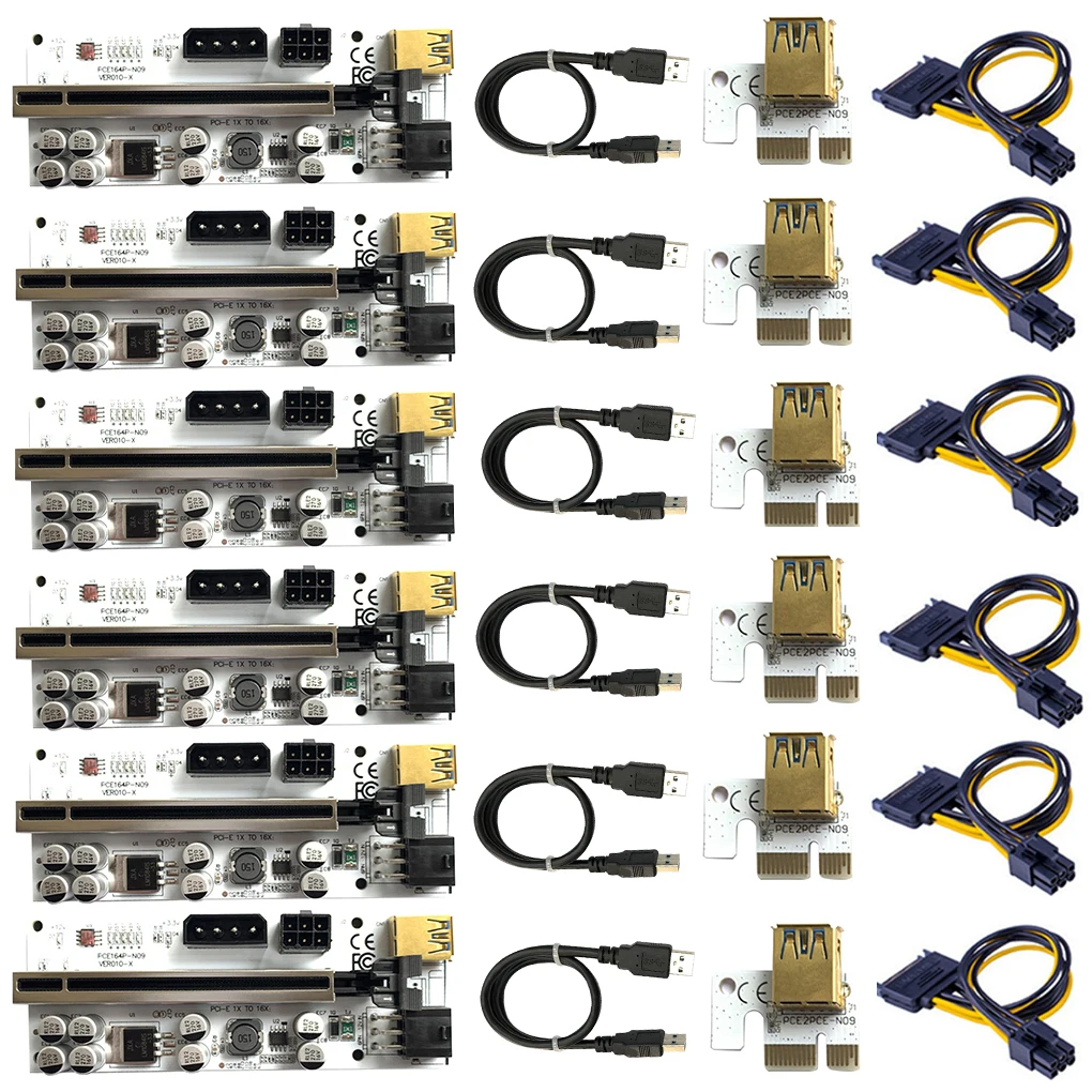 

6PCS VER010-X Riser For Video Card VER010 USB 3.0 PCI-E Riser 1X X16 Extender PCI-E Riser Card For Mining Express Cable Riser