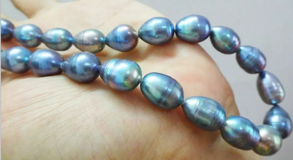 

New 9-10mm baroque tahitian black blue pearl necklace 17"