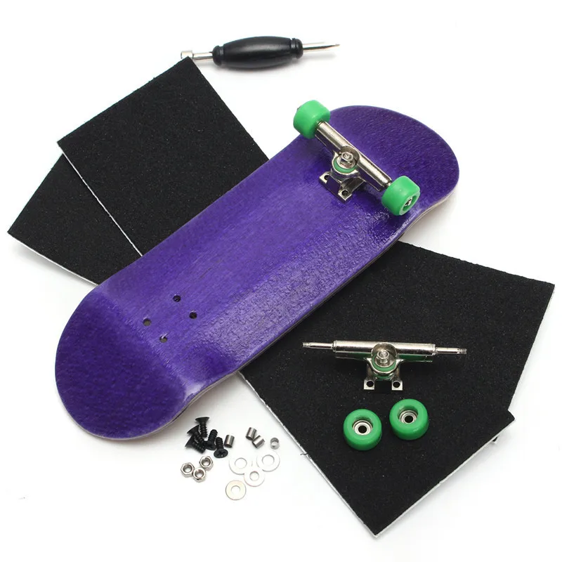 Purple Wooden Finger Skateboards Professional Finger Skate Board Wood Fingerboard with Bearings Wheel Foam Screwdriver
