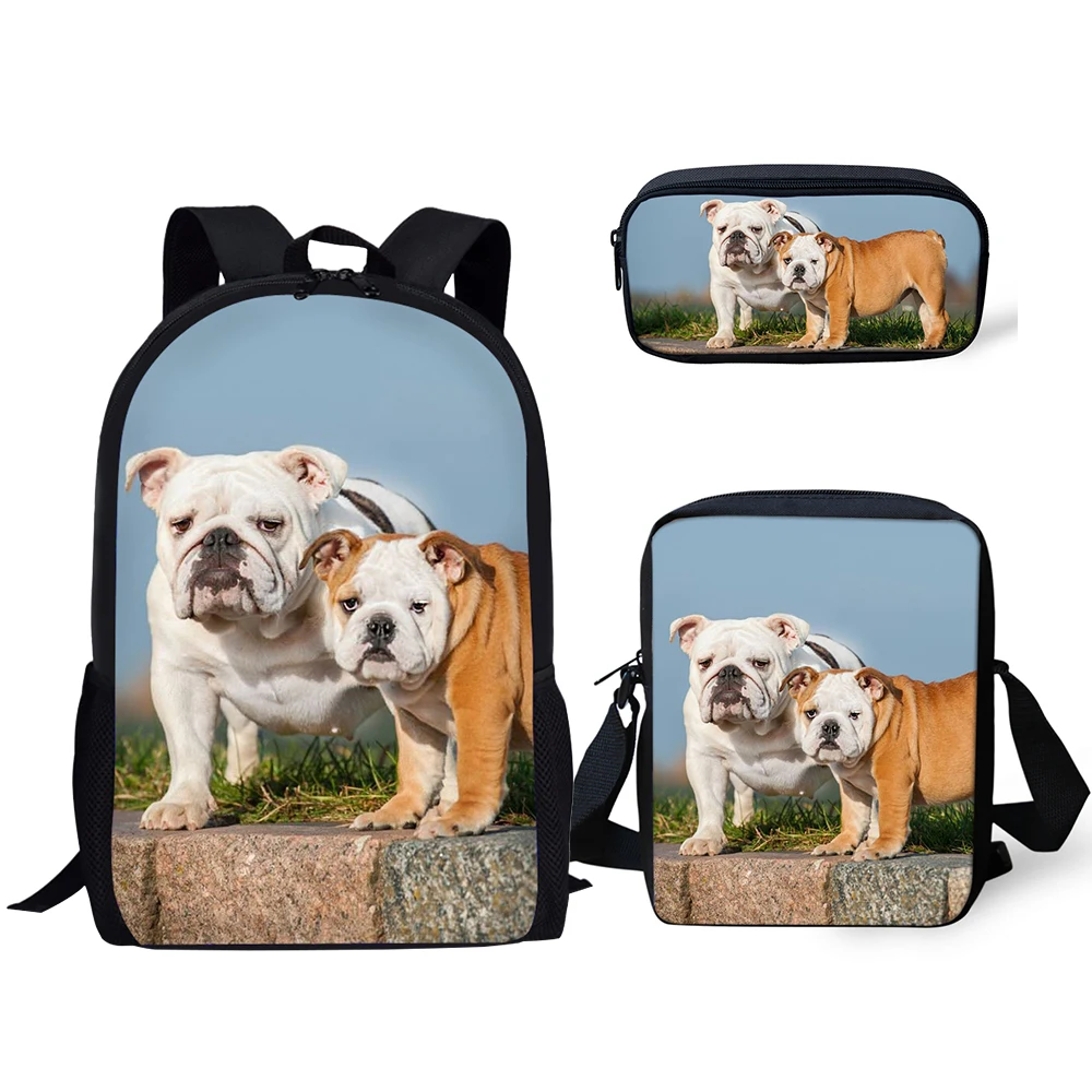 HaoYun Kids Fashion Backpack Funny Bulldogs Print Pattern School Bags Lovely Animal 3PC/Set Students Back to School Book Bags