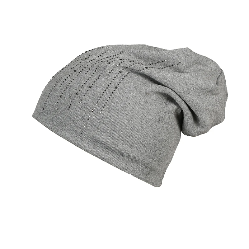 Стразы beanies turban головные уборы для женщин эластичные мягкие хлопковые шапки бини шапки Женская мода шапки сплошной цвет весна-осень шляпа - Цвет: grey