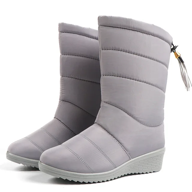 gray Boots Водонепроницаемые зимние ботинки; женские ботинки на пуху; женская повседневная обувь; женские зимние ботинки на танкетке с резиновой плюшевой стелькой; Botines Mujer; - Цвет: gray Boots