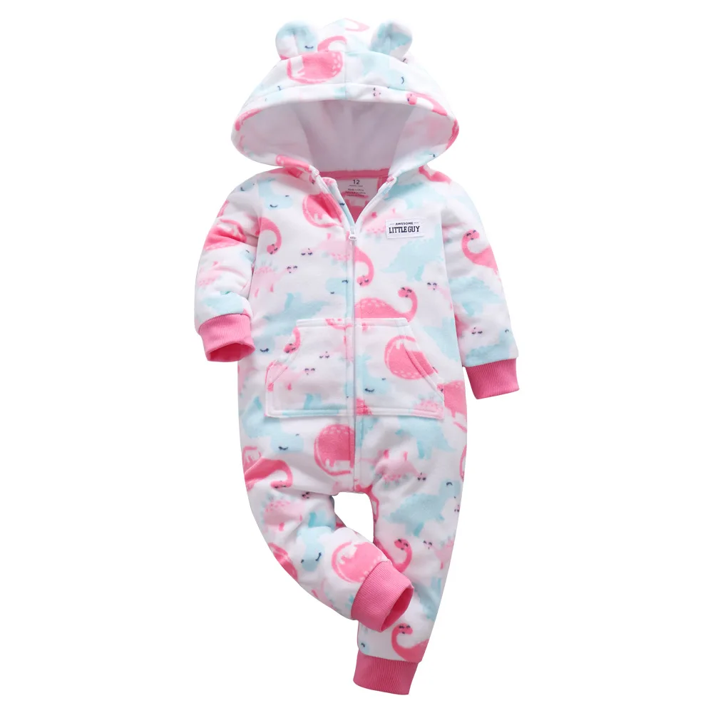 Pink cat Зимняя одежда bebes, комбинезон для девочек, пижамы для младенцев, флисовый Детский комбинезон с капюшоном, детская одежда с рисунком лисы, теплая одежда для маленьких мальчиков - Цвет: Pink cat