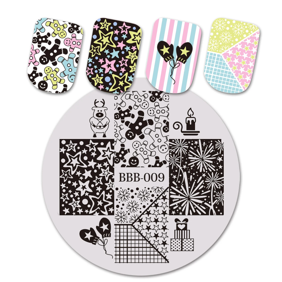 

BEAUTYBIGBANG 1Pc Xmas Round Nail Art Stamp Template Christmas Image Plate Celebration for Stamping Polish Nail Art Tools