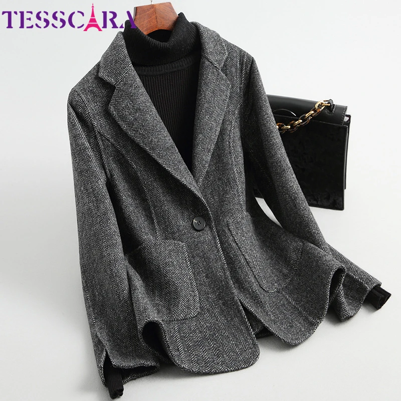 Женская Осенняя элегантная Базовая куртка TESSCARA из смесовой шерсти пальто