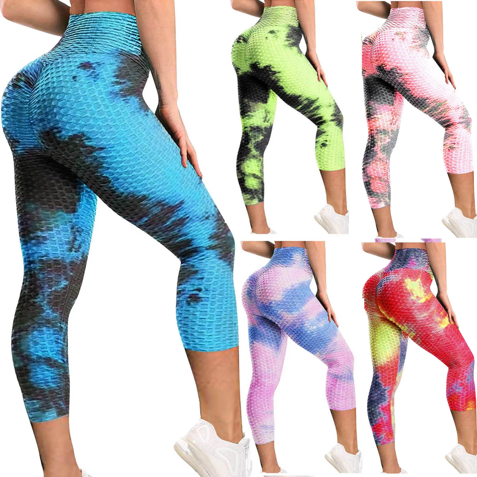 

High Waist Seamless Leggings Women's Tie-dye Breathable Hip Lifting Exercise Bubble Ninth Pants Push Up Sport Pants 2021 Z$Y#