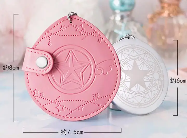 Cardcaptor Card Captor SAKURA РОЗОВОЕ КРУГЛОЕ косметическое зеркало с кожаным держателем сумки Подвески Кулон Металлический Макияж карманные зеркальца Новинка
