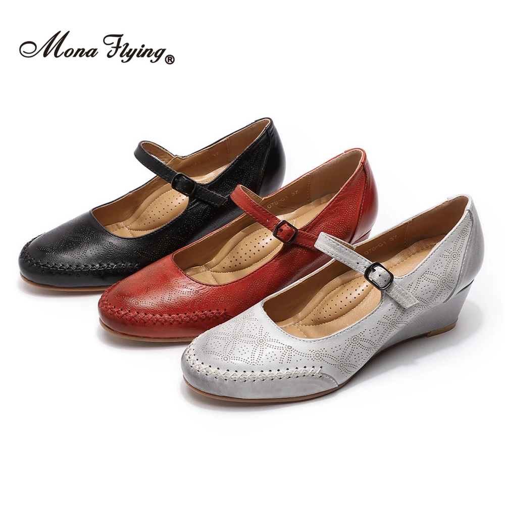 Мона Летающий женская обувь из натуральной кожи в стиле Мэри Джейн туфли на