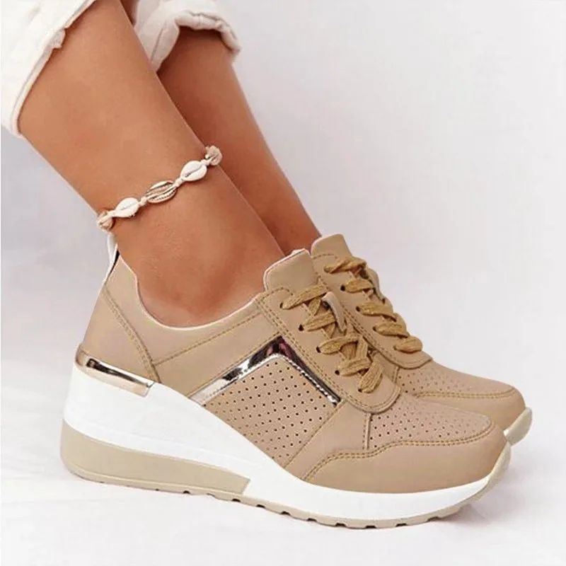 

New Women Sneakers Lace-Up Wedge Sports Shoes Women's Vulcanized Shoes Casual Platform Ladies Sneakers Comfy Females Shoes