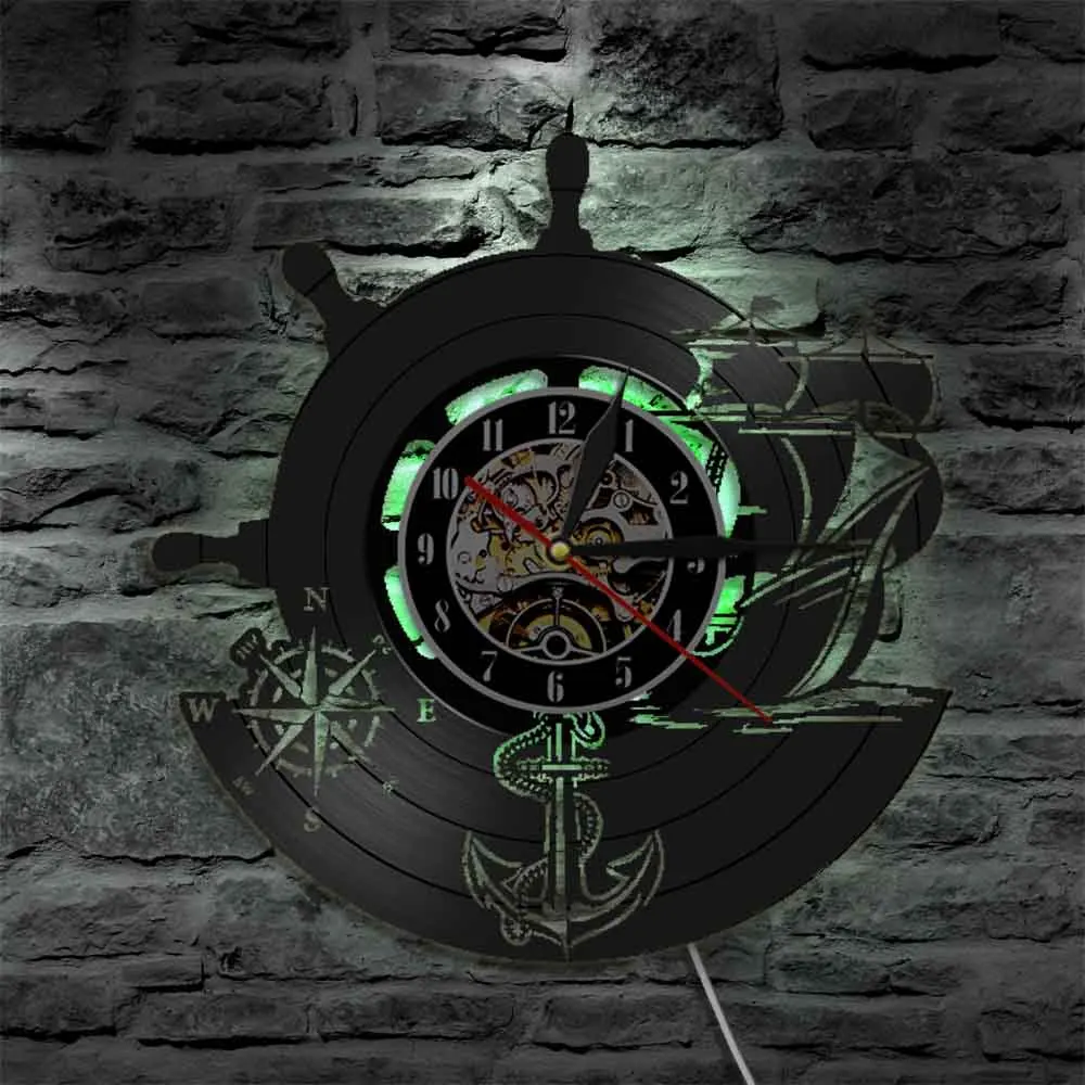Настенные часы с якорем и кораблем компасом модель корабля морем винтажный