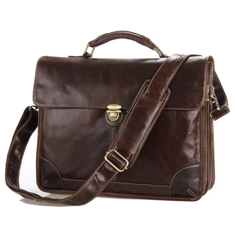 Luufan New Classic Vintage Leather Men's Chocolate Briefcase Laptop Bag Messenger Handbag 7091C 2021 Design Fashion Style