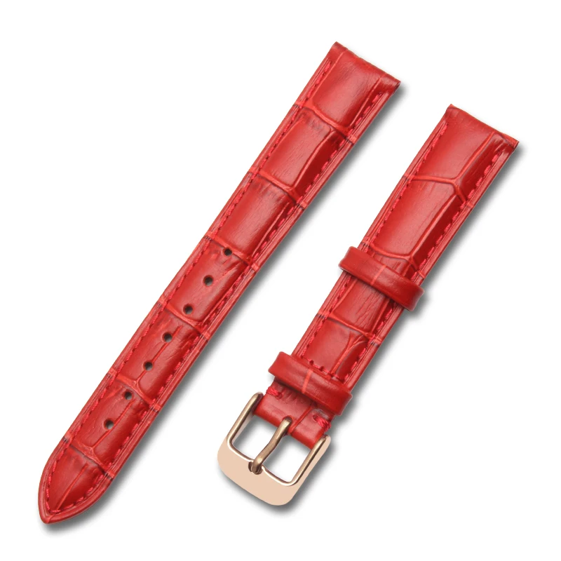 

12mm-20mm Watch Bands Slub pattern Bright Red Watchbands Genuine Thin Leather Watch Strap Bracelets