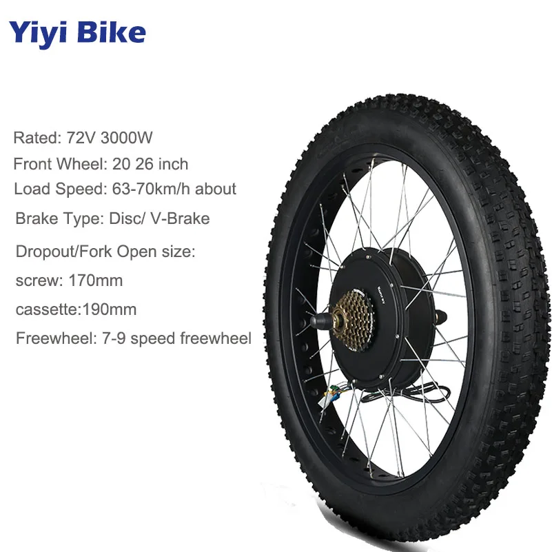 Günstig Elektrische Bike Kit Hinten Rad Fett Bike 3000W Elektrische Motor 72V Hub Motor Bike Ebike Conversion Kit 20 26 Zoll MTB Motor 63-70 Km/h