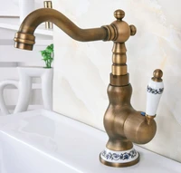 antique brass kitchen sink faucet washbasin faucets ceramic lever cold hot water mixer bathroom taps deck mounted lnf609