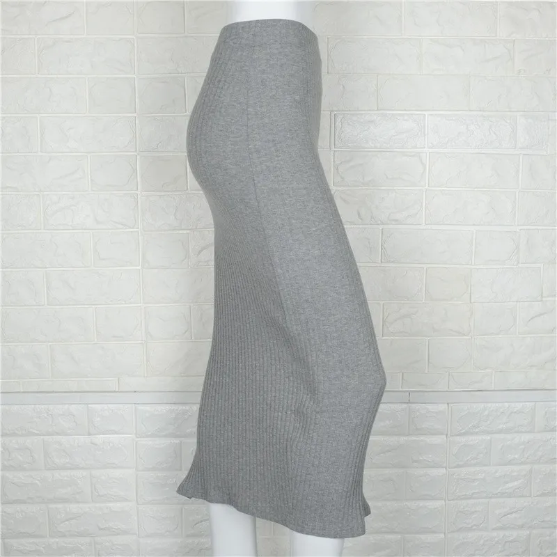 

European And American Fashion Sexy Knit Wrap Skirt High Waist Solid Women Hip Split Novel Side Single-breasted Slit Skirts