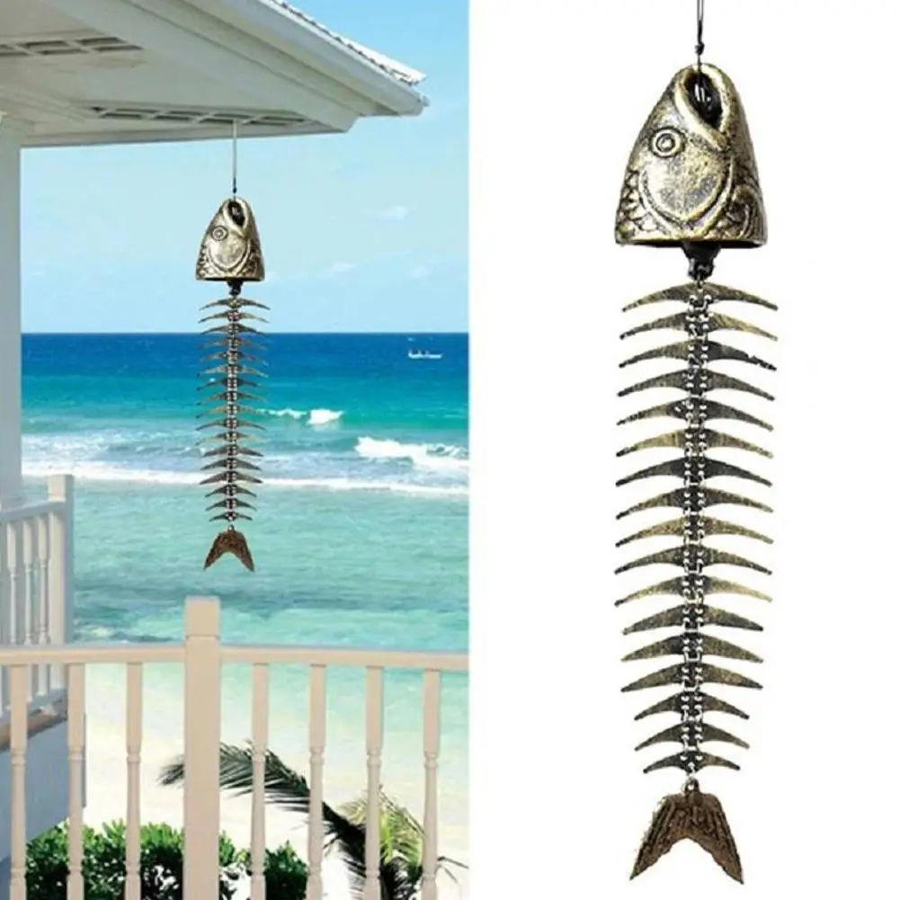 

Металлическая чугунная рыболовная кость, креативные ветряные колокольчики, подвесной Декор для дома, сада, украшение для рыбы, 1 шт.