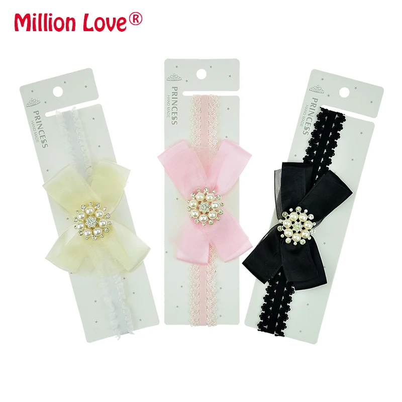 Блестящая жемчужина с бантом для маленьких девочек Повязка на голову дня