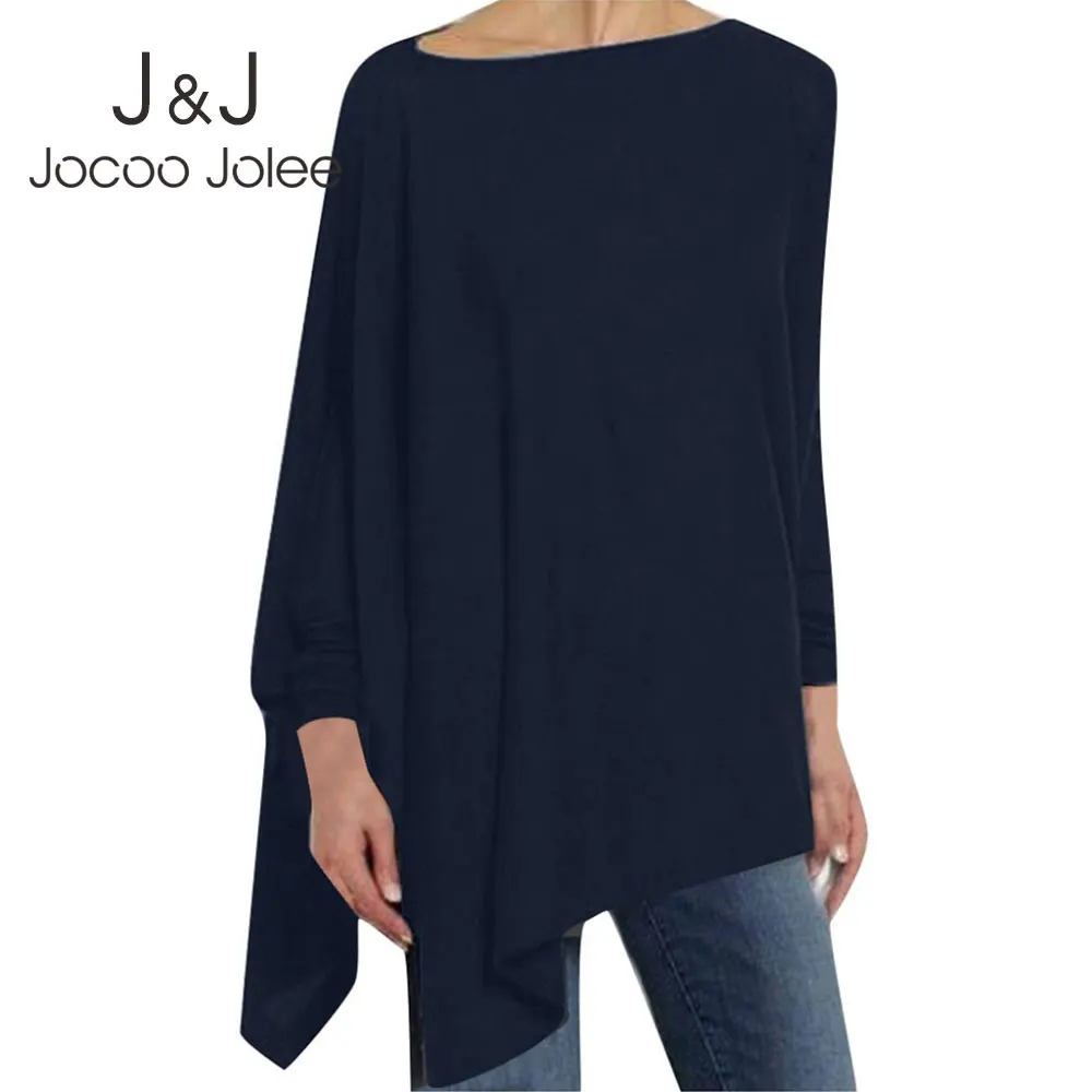 Женская хлопковая блуза Jocoo Jolee свободная Асимметричная однотонная Толстовка с