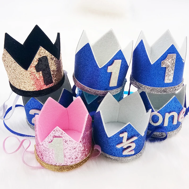 

1PC Blue Boy Silver Birthday Crown Party Hats Kids One Year Princess Crown Headband Baby Shower 1st Birthday Decor Party Supply