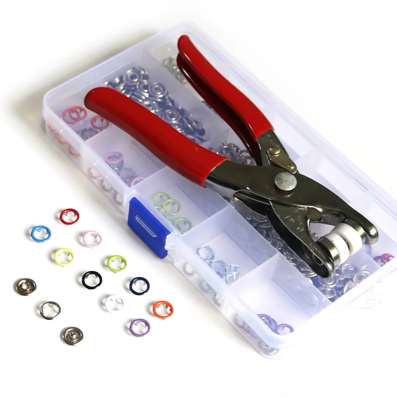 

Plier Tool 10 Color Metal Sewing Buttons Hollow/Solid Prong Press Studs Snap Fasteners for Installing Clothes Bags Blue Whtie