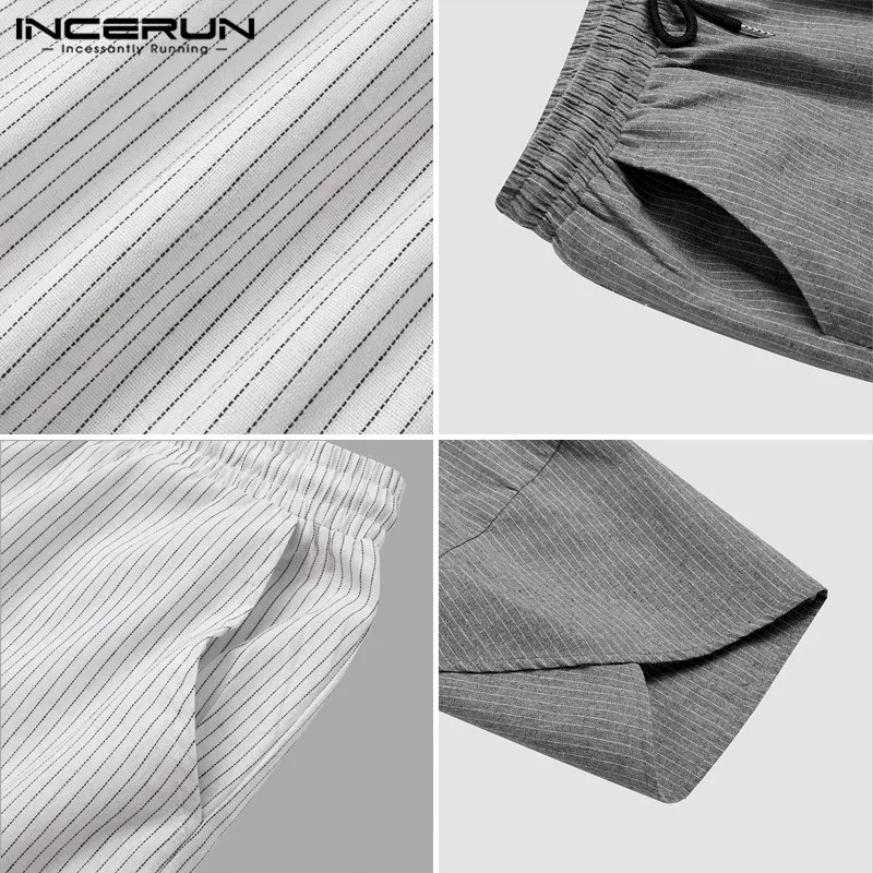 

Striped Men Pants Drawstring High Street 2021 Loose Casual Trousers Men Pockets Vintage Joggers Harem Pantalon Plus Size INCERUN