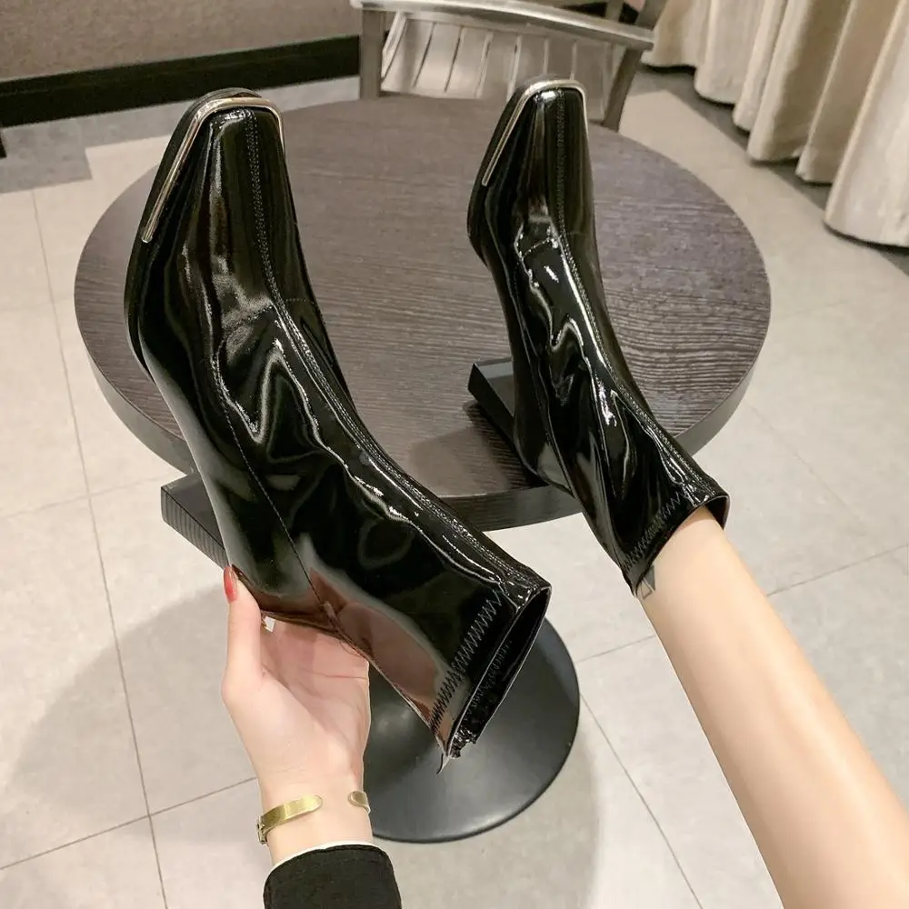 

Women's shoes fashion sexy ladies high boots fashion back zipper high heel fashion bright boots women's shoes