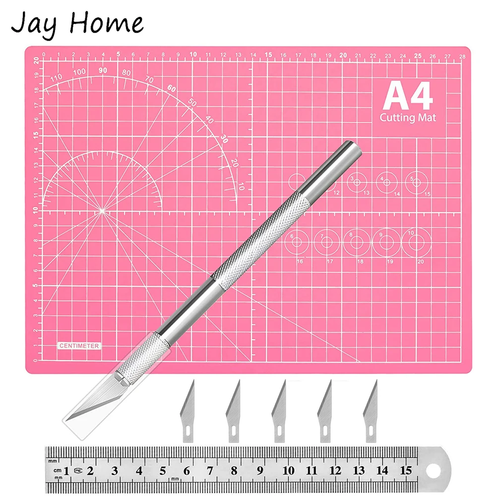 

A4 Size Self Healing Cutting Mat Precision Carving Knife with 5Pcs Blades & Stainless Steel Ruler for DIY Craft Art Scrapbooking