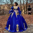 Сказочные Синие Свадебные платья принцессы с рукавами-фонариками, свадебные платья, шелковое платье, Женский корсет