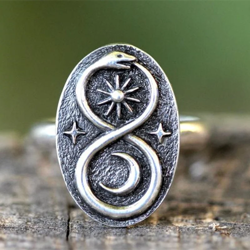 

New Antique Ancient Snake Star Moon Sun Ring Creative Retro Ring for Women Fashion Jewelry Gift Free Shipping Anillos Wholesale