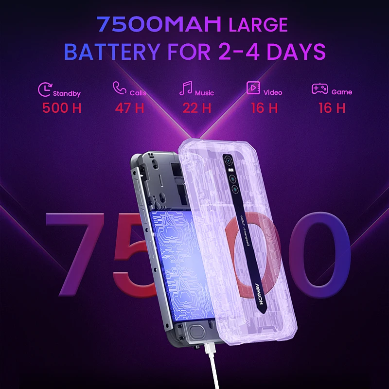 Hotwav 4G Rugged Smartphone Cyber 9 Pro 8GB + 128GB 7500mAh Mobile Phone Helio P60 Octa Core 6.3