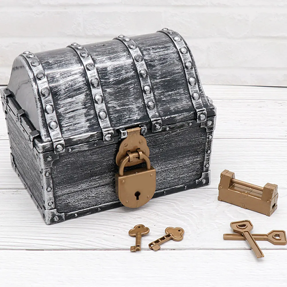

Children Gift Pirate Treasure Chest Playset Trinket Gold Coins Jewelry Organizer Kids Toys With Keys Storage Box Early Learning
