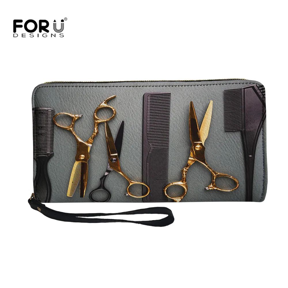 

Кожаные кошельки FORUDESIGNS с красивым узором парикмахера, модный переносной кошелек для подростков, женские сумки, кошельки с держателем на мо...