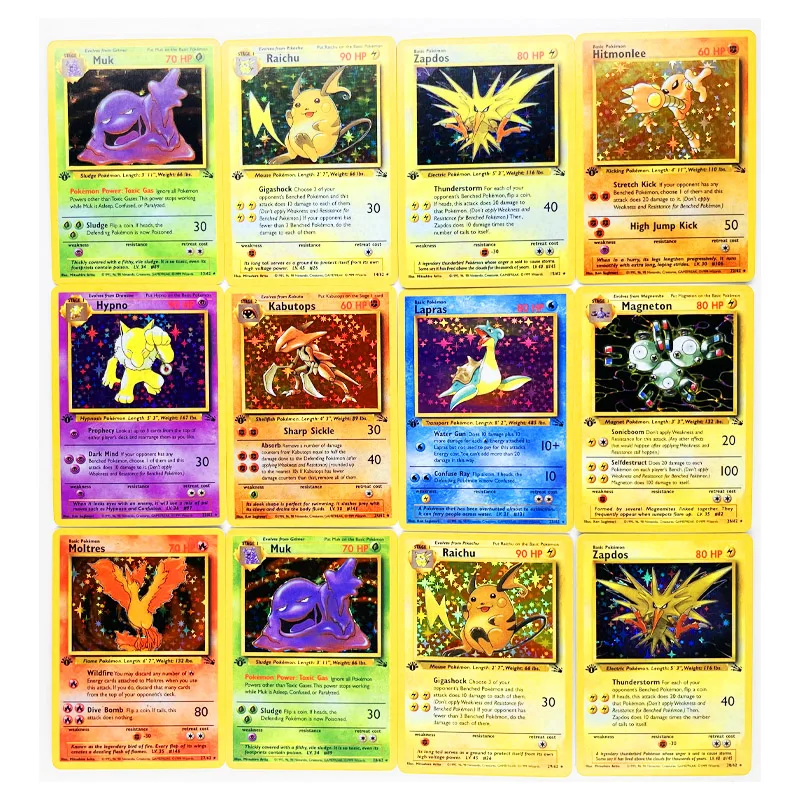 

62 шт./компл. Pokemon 1997 3-й расширительный пакет «Fossil Secret» воспроизведение игрушек Хобби Коллекционные Предметы игра Коллекция аниме-открытки
