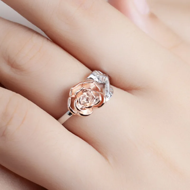 

Hot New Rose Adjustable Ring For Women Fashion Silver Plating Rose Gold Open Rings Girls alloy Jewelry Wholesale Girlfriend Gift