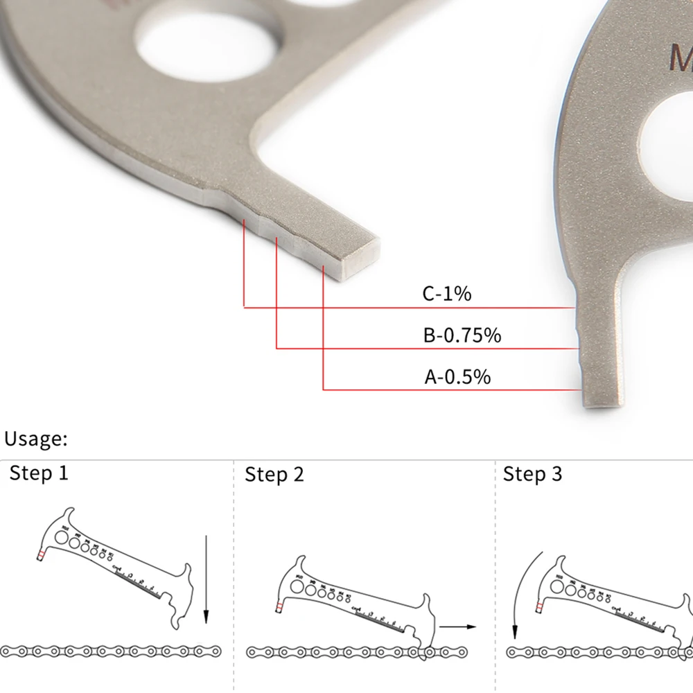 

MTB Road Bike Gauge Tool Risk 3 In 1 Bicycle Chain Checker Wear Gauge Calipers Cycling Measuring Screw Chain Hook