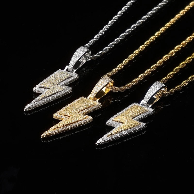 

2021 Jewelry Fashion Retro Full Zircon Lightning Necklace Men's Hip Hop Party Locomotive Accessories Pendant Necklace Jewelry